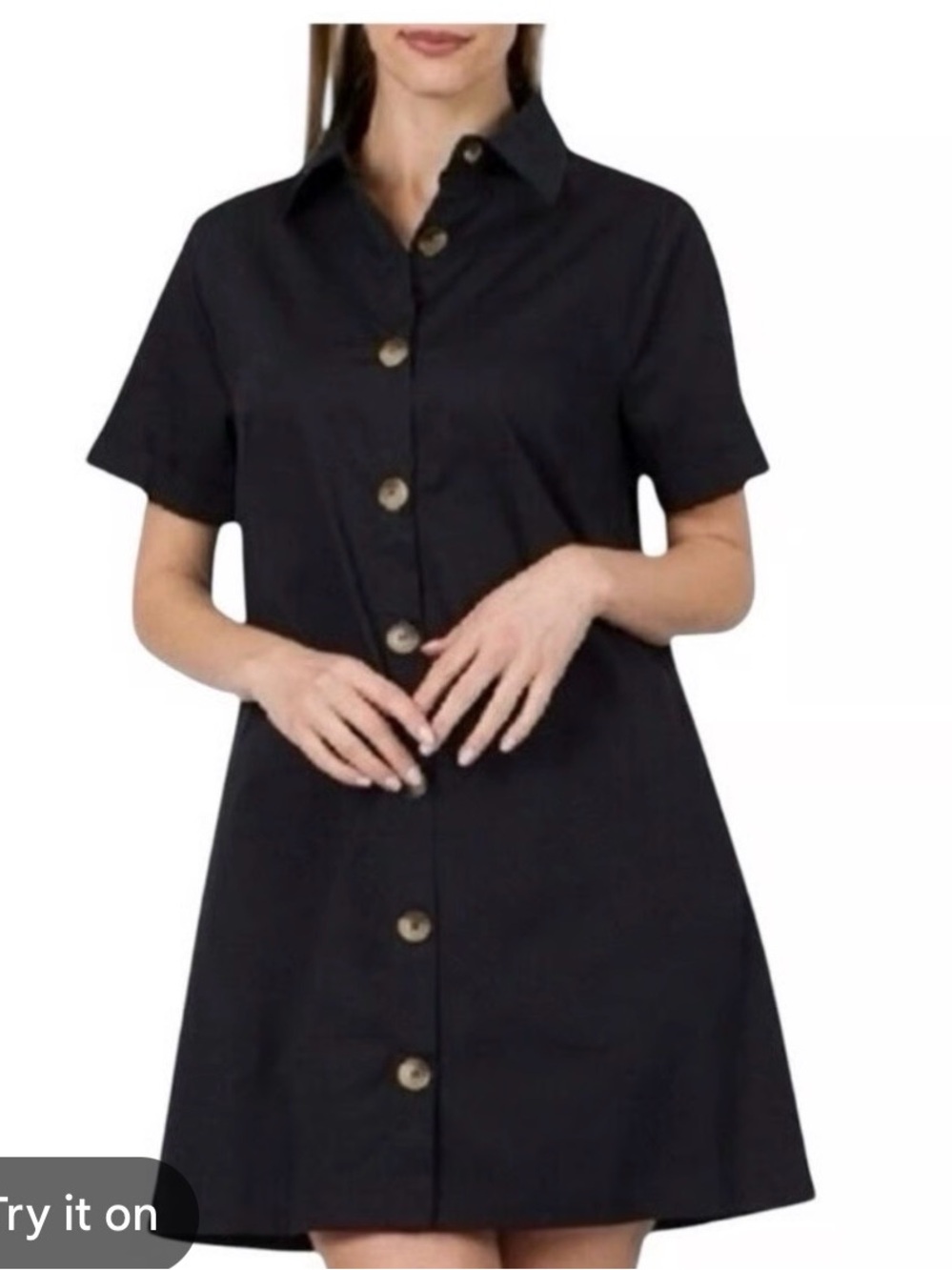 Who what wear 100% cotton Black Button-Front Shirt Dress size L